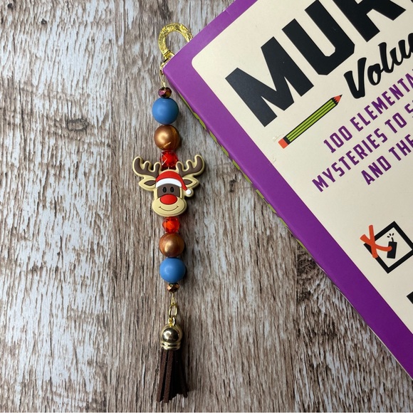 Bookmark Reindeer Handcrafted Artisan Beaded Metal Journal Gifts Read Book - Picture 2 of 3